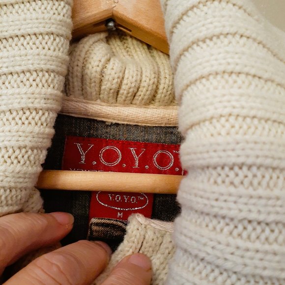 Vintage Earthy Rustic Sweater Jean Jacket Distressed w/brass snaps Sz M EUC - Picture 6 of 8